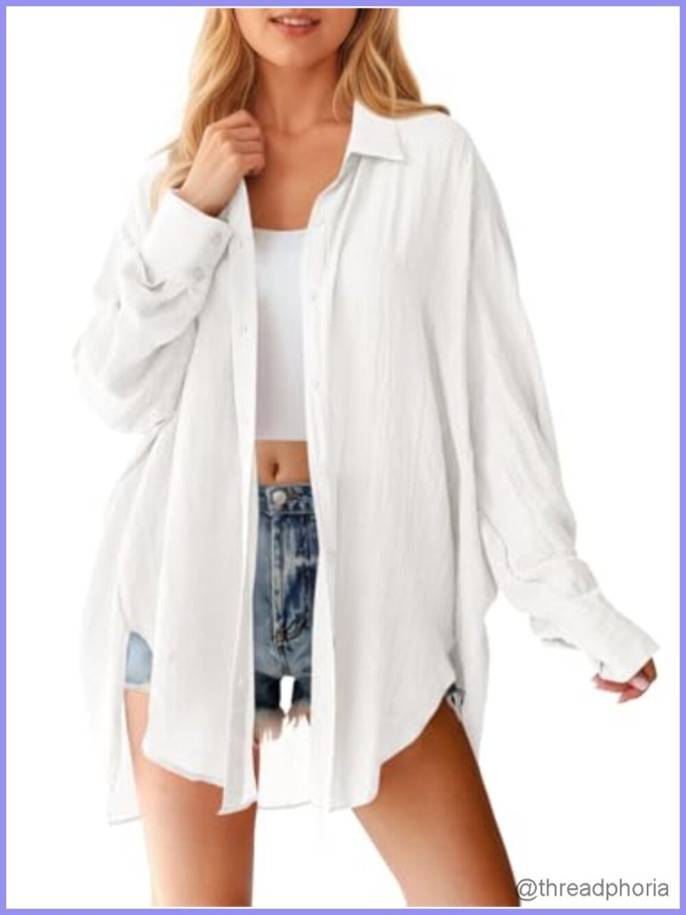 Oversized Women's Button Down Shirt Long Sleeve Blouse